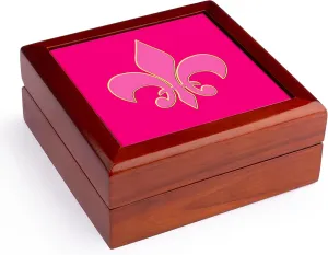 3dRose Hot Pink Fleur-de-lis outlined in yellow matching rose background, Jewelry Box jb-165741-1
