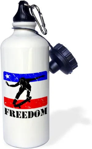 3dRose Kick flip Distressed skateboard kickflip graphic image on red, white and blue-Sports Water Bottle, 21oz , Multicolored
