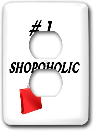 3dRose lens Art by Florene - Humor And Sayings - Image of Number 1 Shopaholic With Red Store Bag - 2 plug outlet cover (lsp_307361_6)
