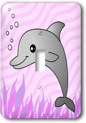 3dRose LLC lsp_13810_1 Cute Grey Dolphin Pink Ocean Single Toggle Switch