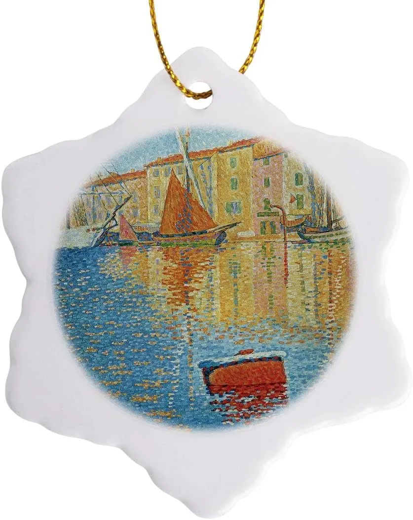 3dRose ORN_126835_1 The Red Buoy St.Tropez by Paul Signac Snowflake Ornament Porcelain, 3-Inch