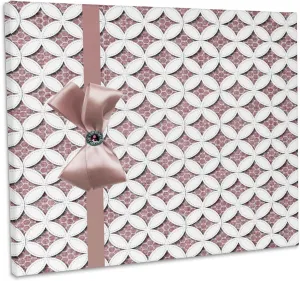 3dRose, Pink Cathedral Window Quilt Design with Ribbon, Bow, and Jewel, Museum Grade Canvas Wrap 20x16