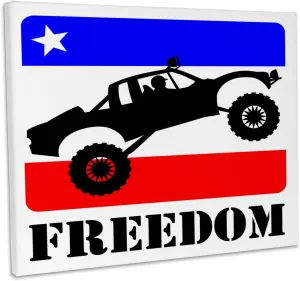 3dRose, Pre-runner truck image getting air with freedom text, red, white, blue, Museum Grade Canvas Wrap 20x16