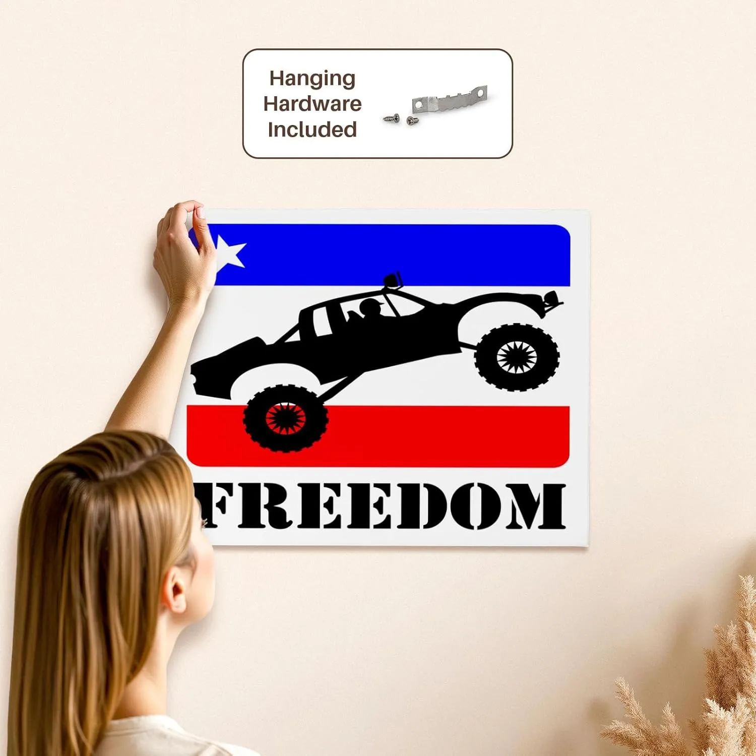 3dRose, Pre-runner truck image getting air with freedom text, red, white, blue, Museum Grade Canvas Wrap 20x16