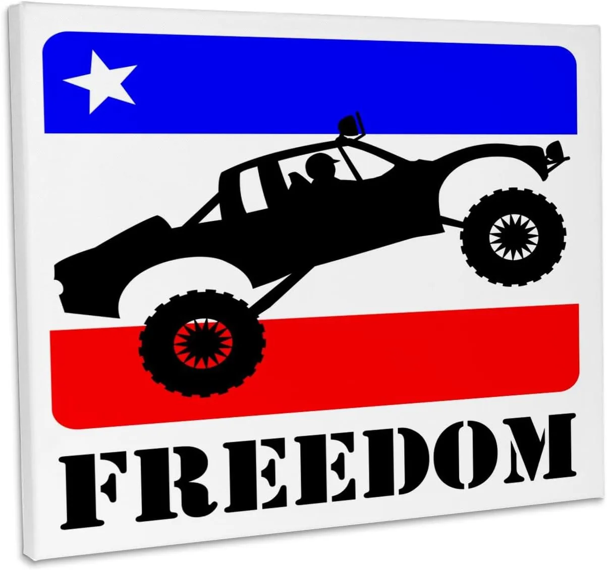 3dRose, Pre-runner truck image getting air with freedom text, red, white, blue, Museum Grade Canvas Wrap 20x16