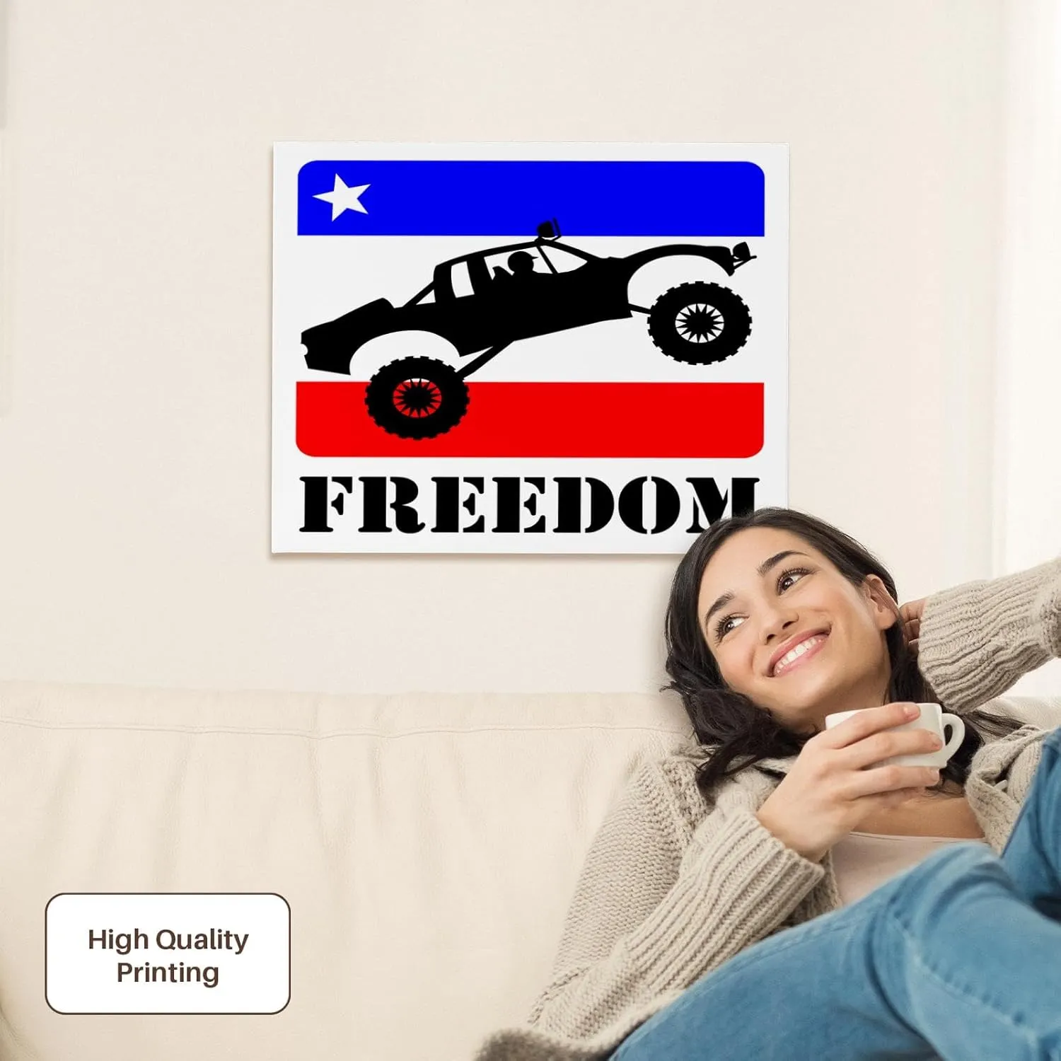 3dRose, Pre-runner truck image getting air with freedom text, red, white, blue, Museum Grade Canvas Wrap 20x16