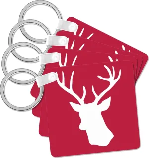 3dRose, Red deer stag head silhouette in white - reindeer - rustic country Christmas themed gifts for winter, Key Chain