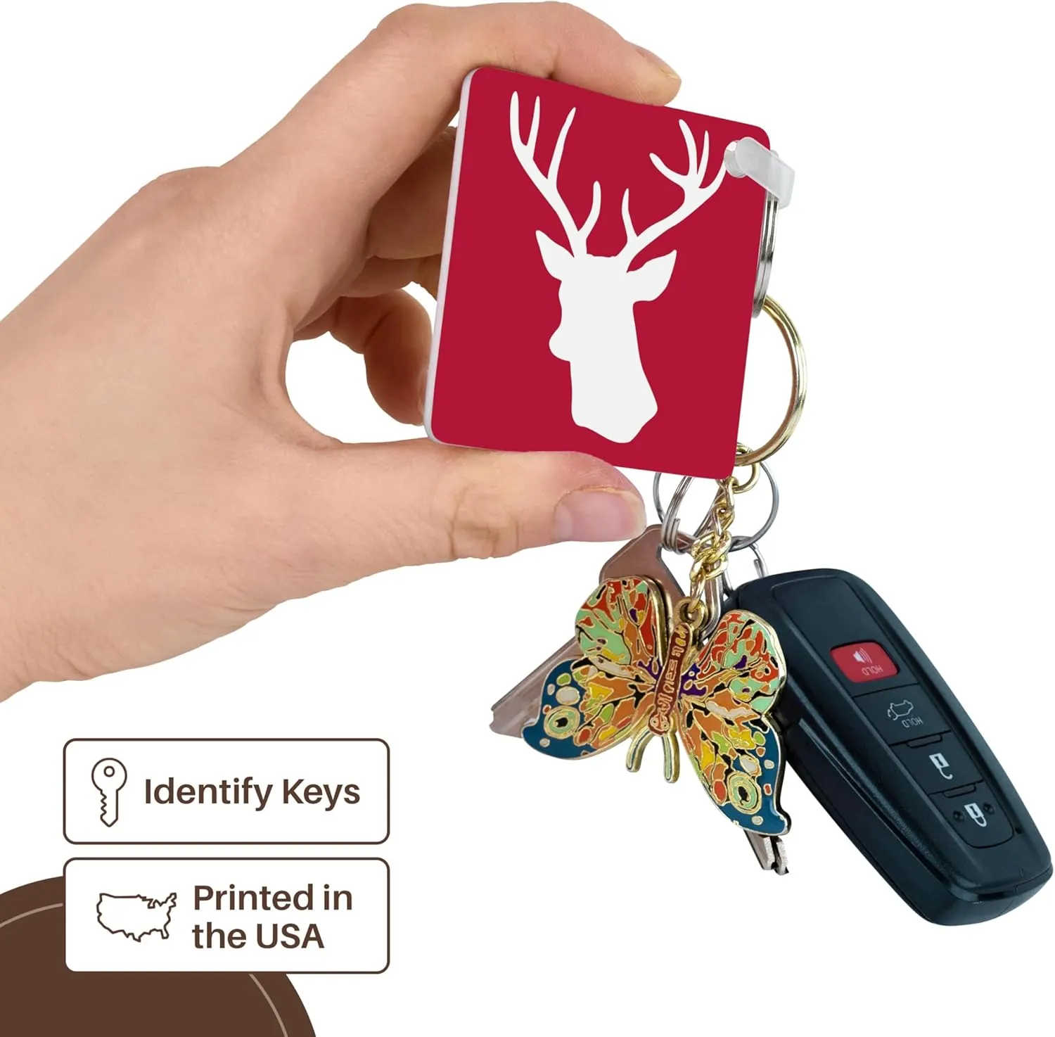 3dRose, Red deer stag head silhouette in white - reindeer - rustic country Christmas themed gifts for winter, Key Chain