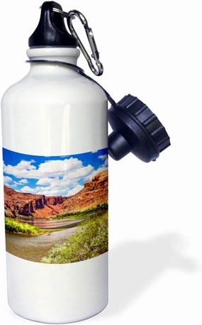3dRose Colorado River Through Rugged Landscape, Red Rock Canyon, Moab, Utah Straw Water Bottle