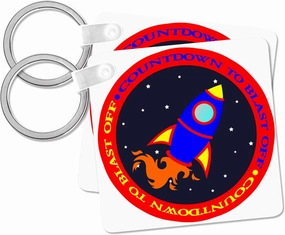 3dRose, Countdown to Take Off Cute Rocket Ship Red and Blue, Key Chain