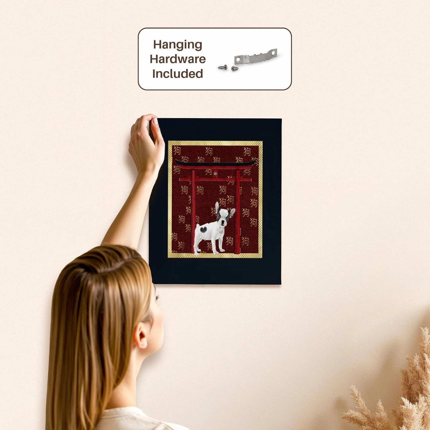 3dRose, Jack Russell Terrier, Red Asian Arch, Scattered Sign of the Dog, Gold, Museum Grade Canvas Wrap 11x14