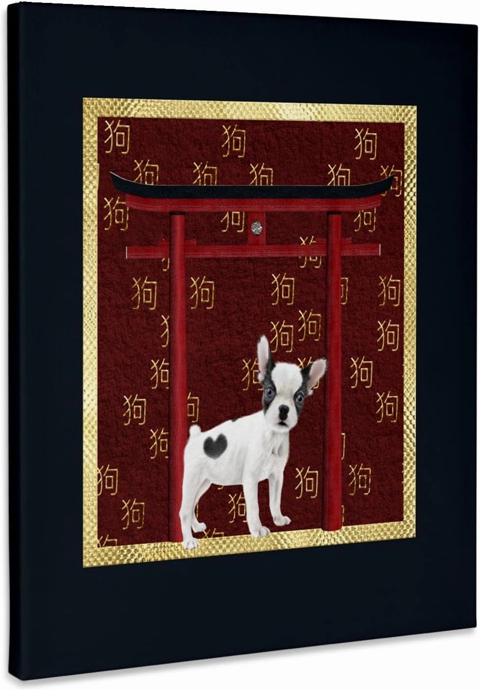 3dRose, Jack Russell Terrier, Red Asian Arch, Scattered Sign of the Dog, Gold, Museum Grade Canvas Wrap 11x14