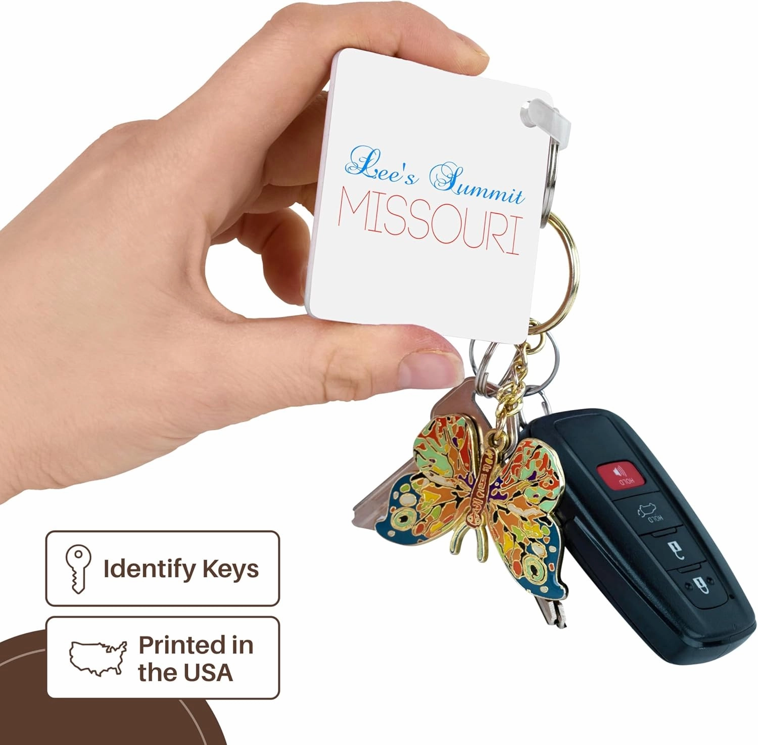 3dRose, Lees Summit, Missouri blue, red text. Patriotic home town design, Key Chain