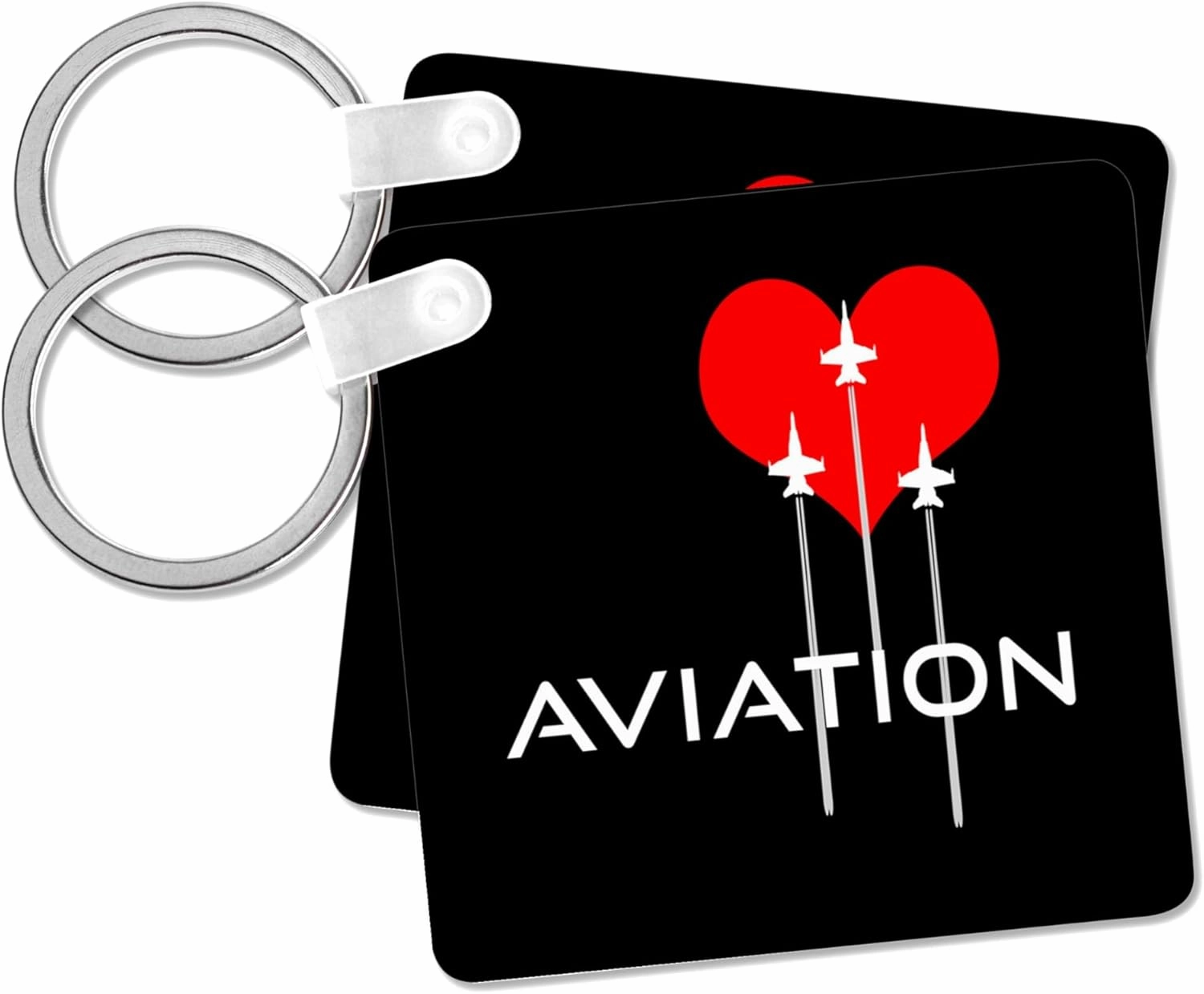 3dRose, Red heart, three fighter planes, contrails. Text Aviation on black, Key Chain