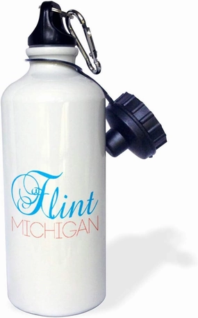 3dRose Straw Water Bottle Flint, Michigan blue, red text. Patriotic home town design - 21oz (wb_299516_2)