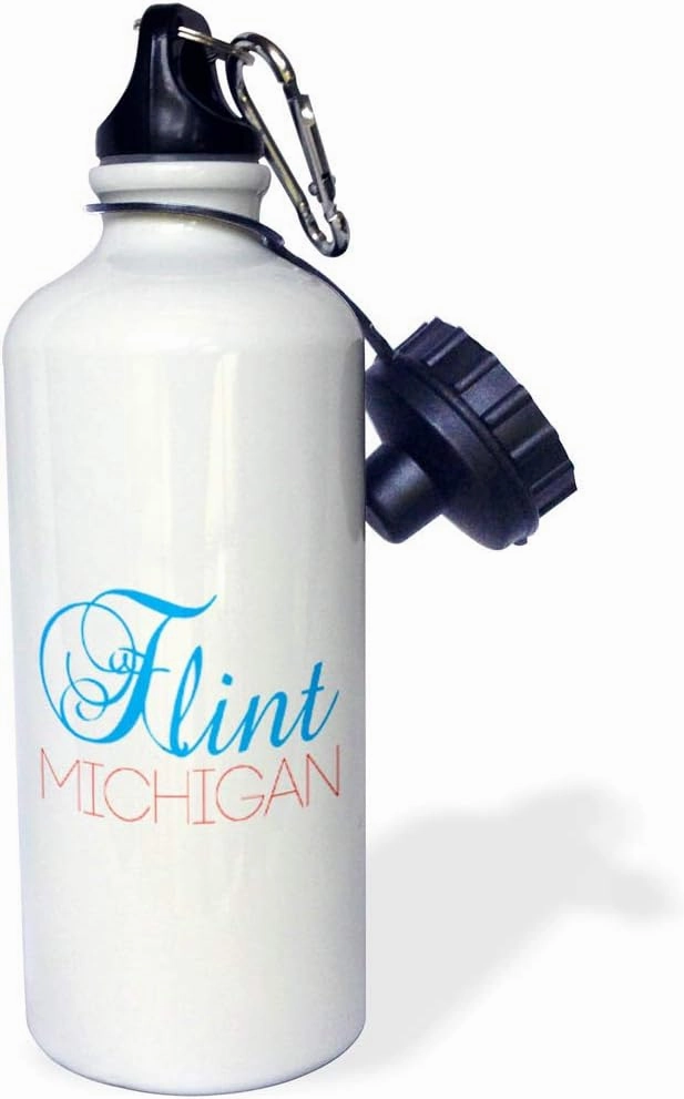 3dRose Straw Water Bottle Flint, Michigan blue, red text. Patriotic home town design - 21oz (wb_299516_2)