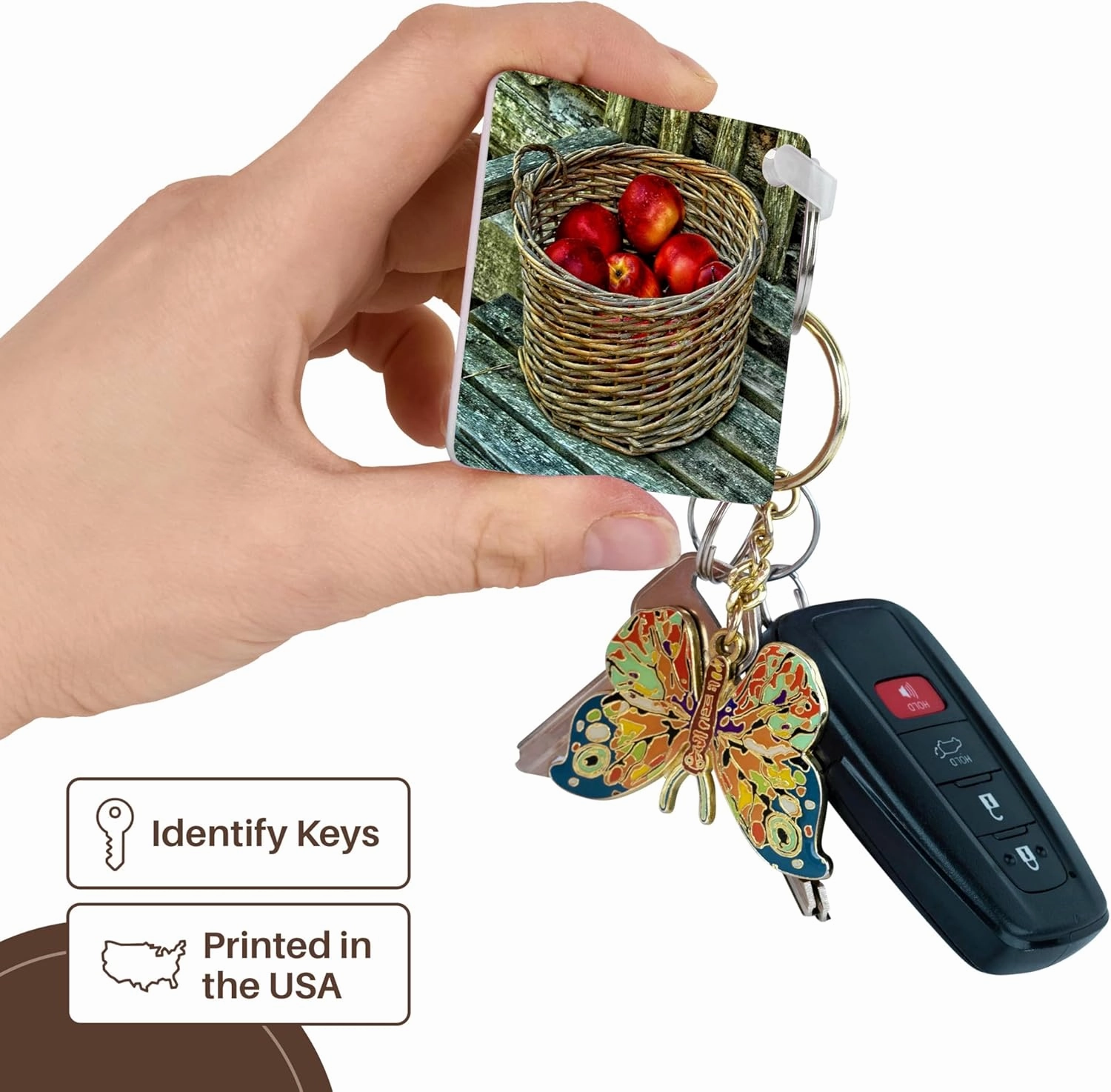 3dRose, Wicker basket filled with red apples, Key Chain