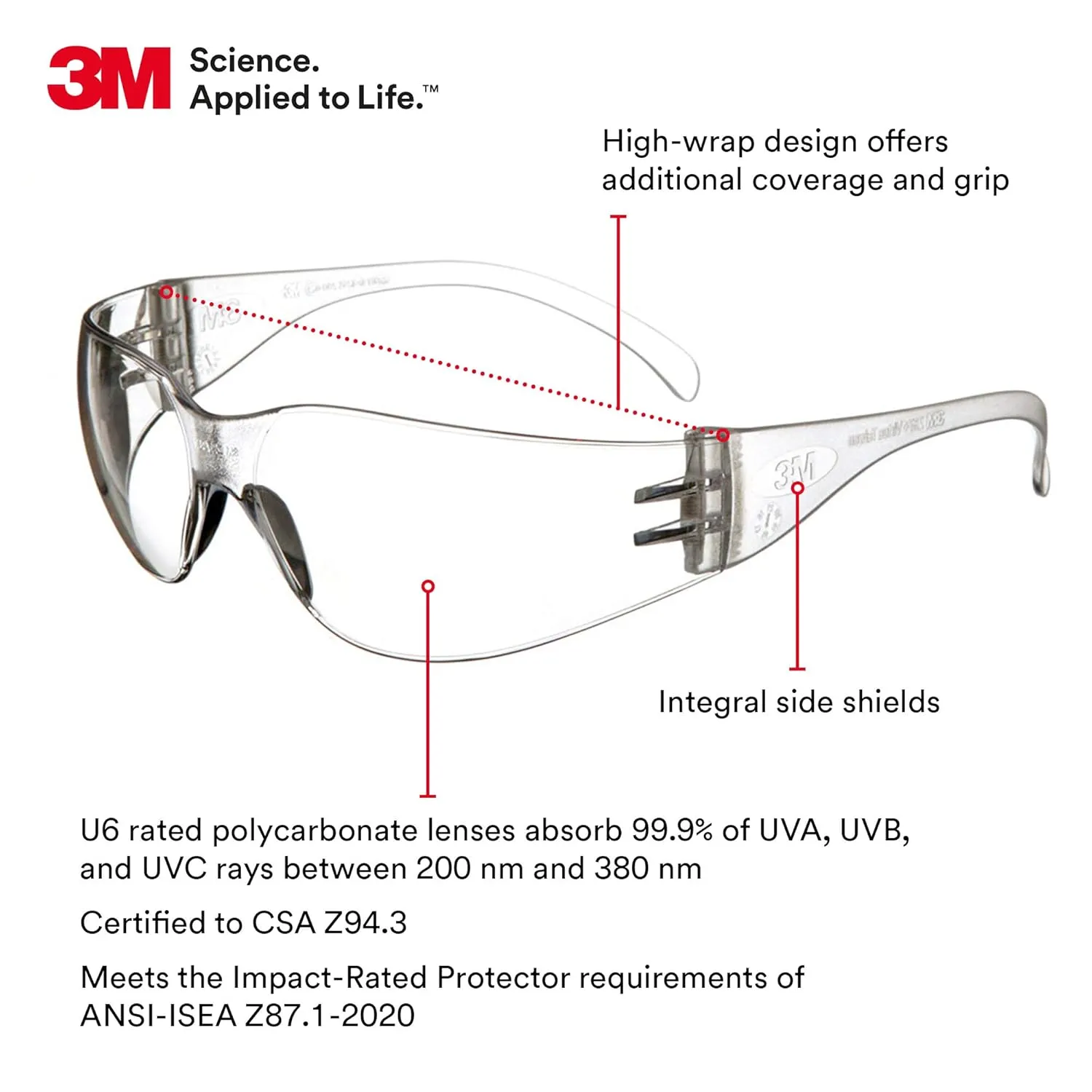 3M Safety Glasses, Virtua, 20 Pair, ANSI Z87, Unisex, Anti-Fog, Scratch Resistant, Clear Lens, Clear Frame, Affordable Eye Protection, Lightweight, Wraparound Coverage