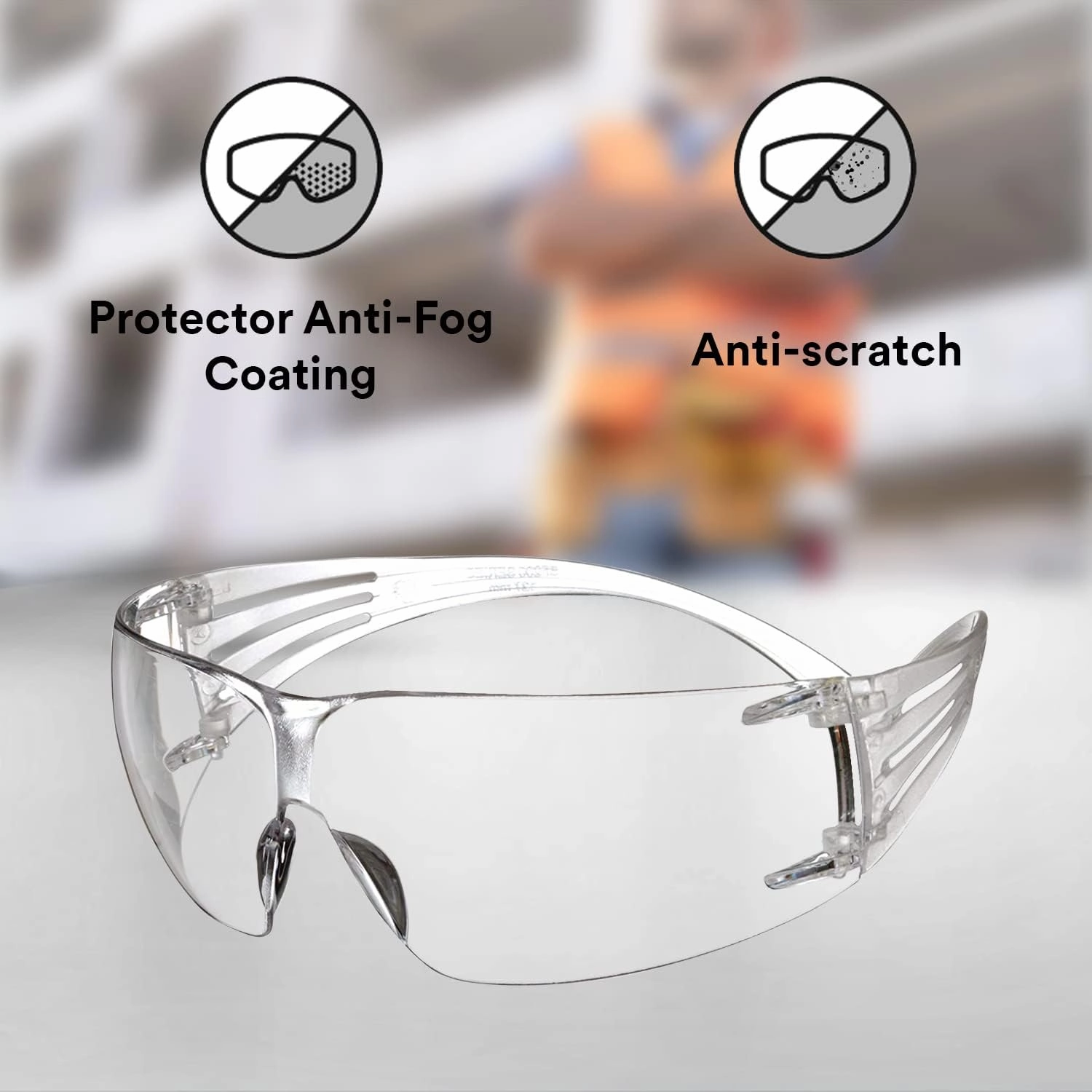3M Safety Glasses, SecureFit, 20 Pack, ANSI Z87, Anti-Fog Anti-Scratch Clear Lens, Clear Frame, Flexible Temples