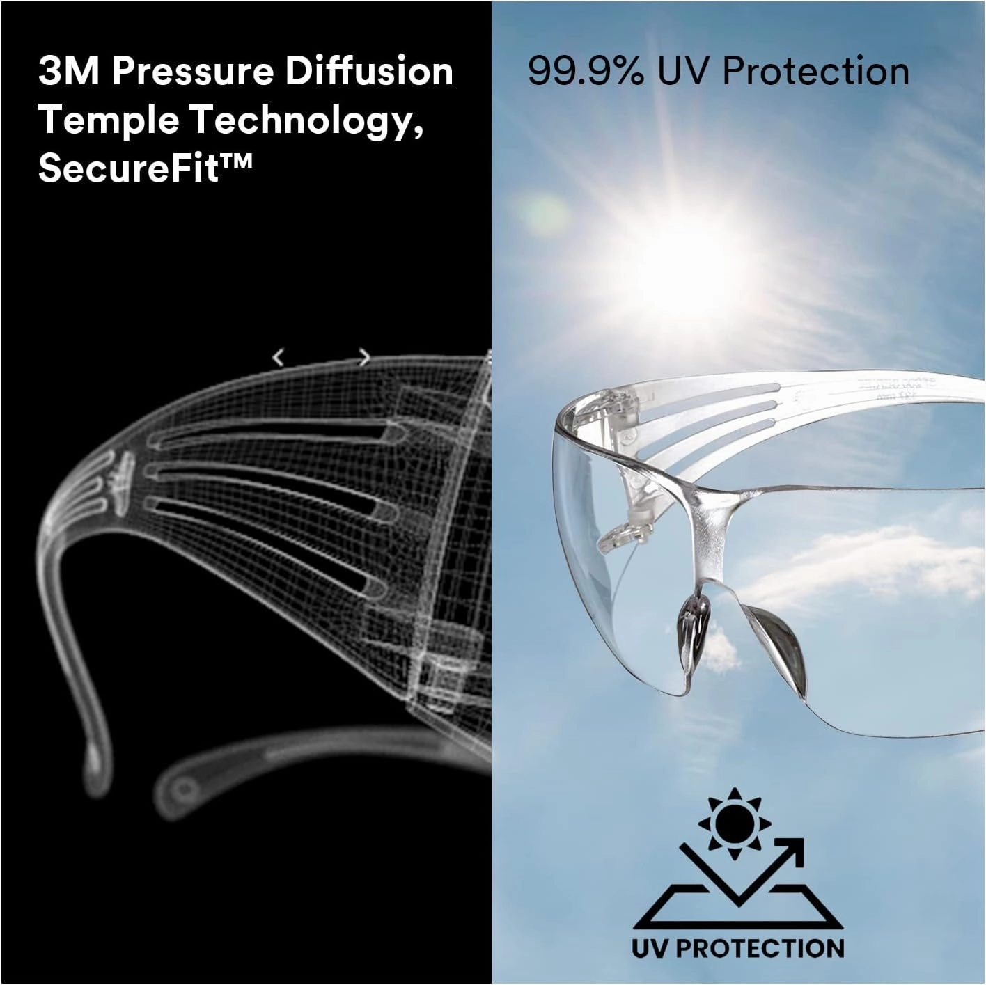 3M Safety Glasses, SecureFit, 20 Pack, ANSI Z87, Anti-Fog Anti-Scratch Clear Lens, Clear Frame, Flexible Temples