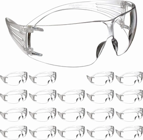 3M Safety Glasses, SecureFit, 20 Pack, ANSI Z87, Anti-Fog Anti-Scratch Clear Lens, Clear Frame, Flexible Temples