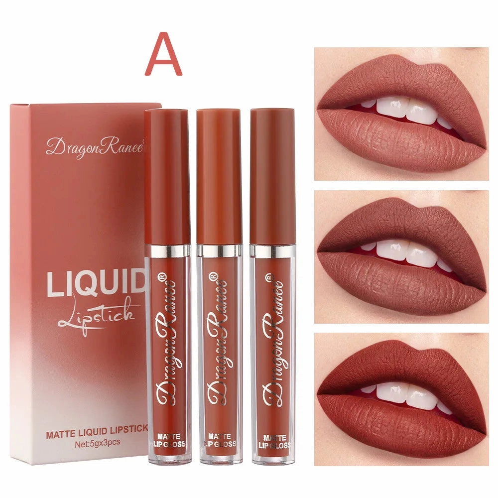3PCS/Sets Velvet Matte Lip Gloss Long Lasting Waterproof Nued Sexy Red Lipstick Moisturizing Professional Lip Makeup For Women