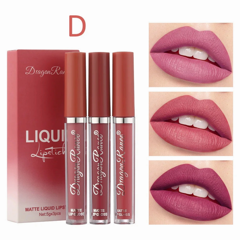 3PCS/Sets Velvet Matte Lip Gloss Long Lasting Waterproof Nued Sexy Red Lipstick Moisturizing Professional Lip Makeup For Women