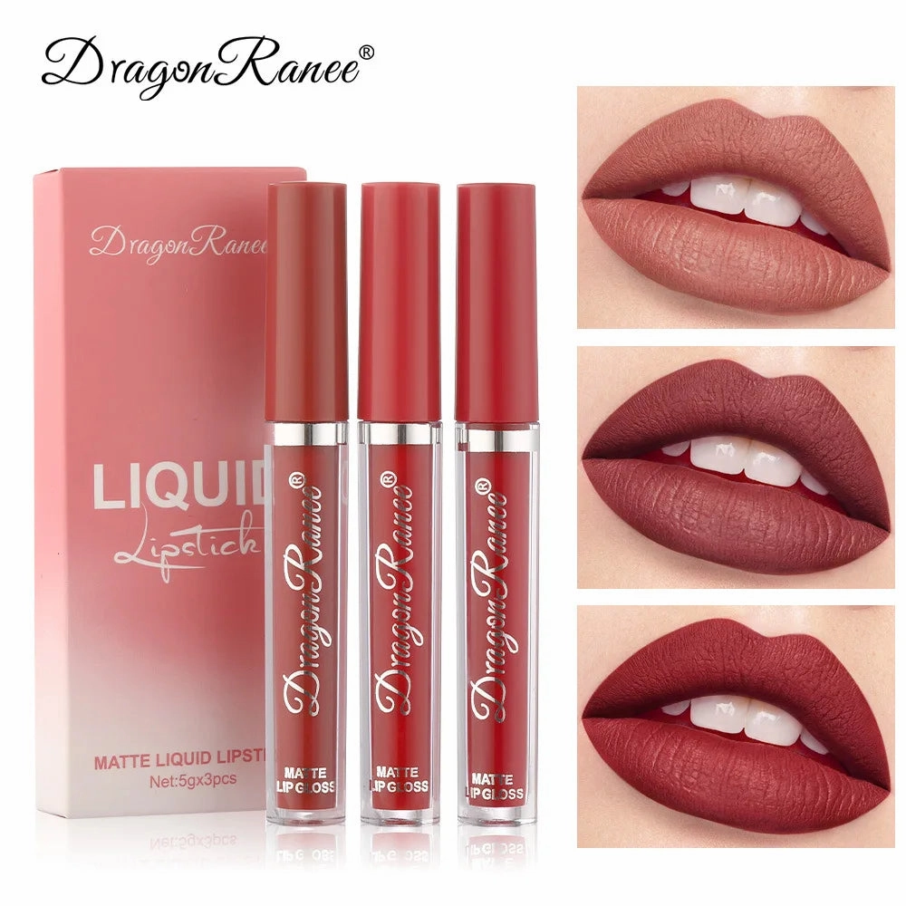 3PCS/Sets Velvet Matte Lip Gloss Long Lasting Waterproof Nued Sexy Red Lipstick Moisturizing Professional Lip Makeup For Women