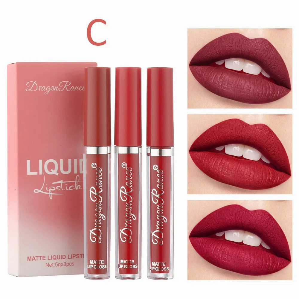 3PCS/Sets Velvet Matte Lip Gloss Long Lasting Waterproof Nued Sexy Red Lipstick Moisturizing Professional Lip Makeup For Women