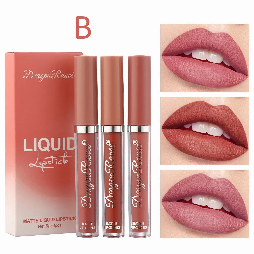 3PCS/Sets Velvet Matte Lip Gloss Long Lasting Waterproof Nued Sexy Red Lipstick Moisturizing Professional Lip Makeup For Women