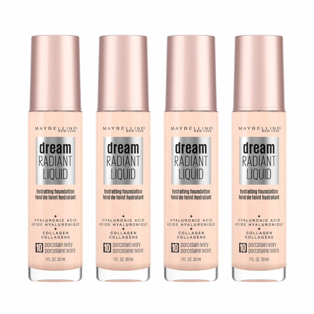 4 x Maybelline Dream Radiant Liquid Foundation 30ml 10 Porcelain Ivory