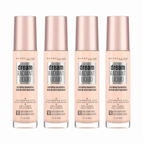 4 x Maybelline Dream Radiant Liquid Foundation 30ml 10 Porcelain Ivory