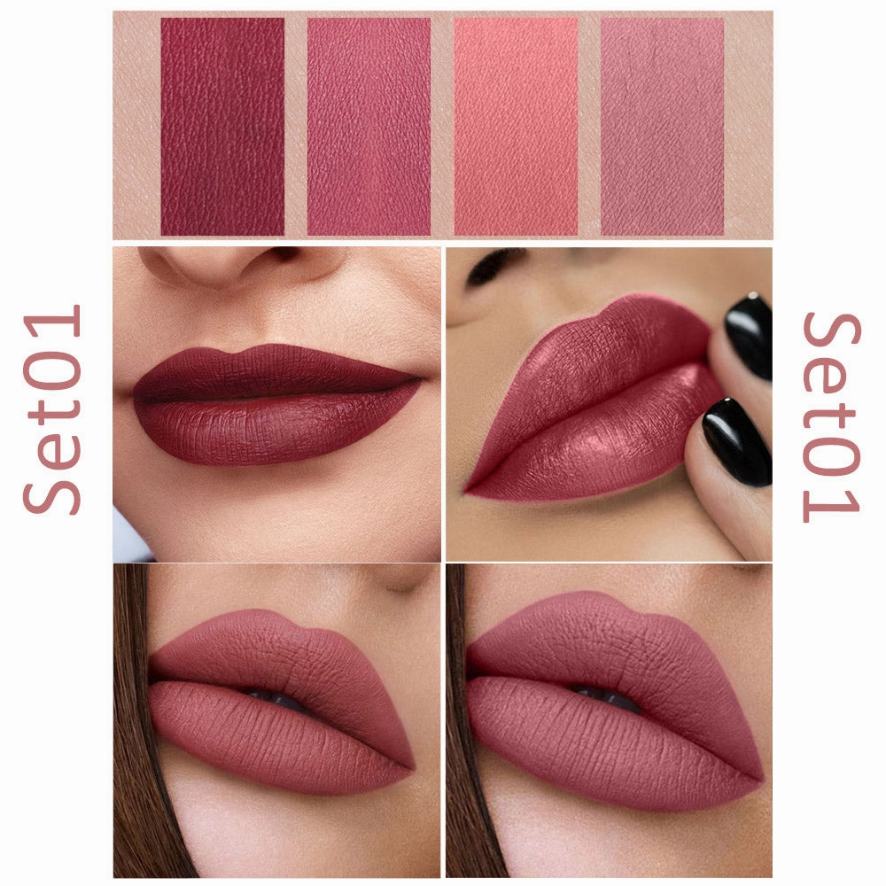 4Pack Mini Matte Red Cigarette Lipstick Sets Lip Kit,Litte Smoke Tube Matte Metallic Non-stick cup Velvet Lipstick Lip Stain Long Lasting 24 Hour Waterproof for Women labiales matte larga (A-Set01)