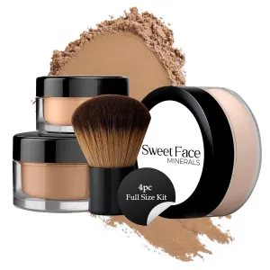 4pc Full Size Kit (Cocoa) Mineral Makeup Matte Translucent Loose Foundation   Kabuki Brush   Concealer   Finishing Setting Powder   Bare Face Full Coverage SPF 30 All Skin Types Waterproof