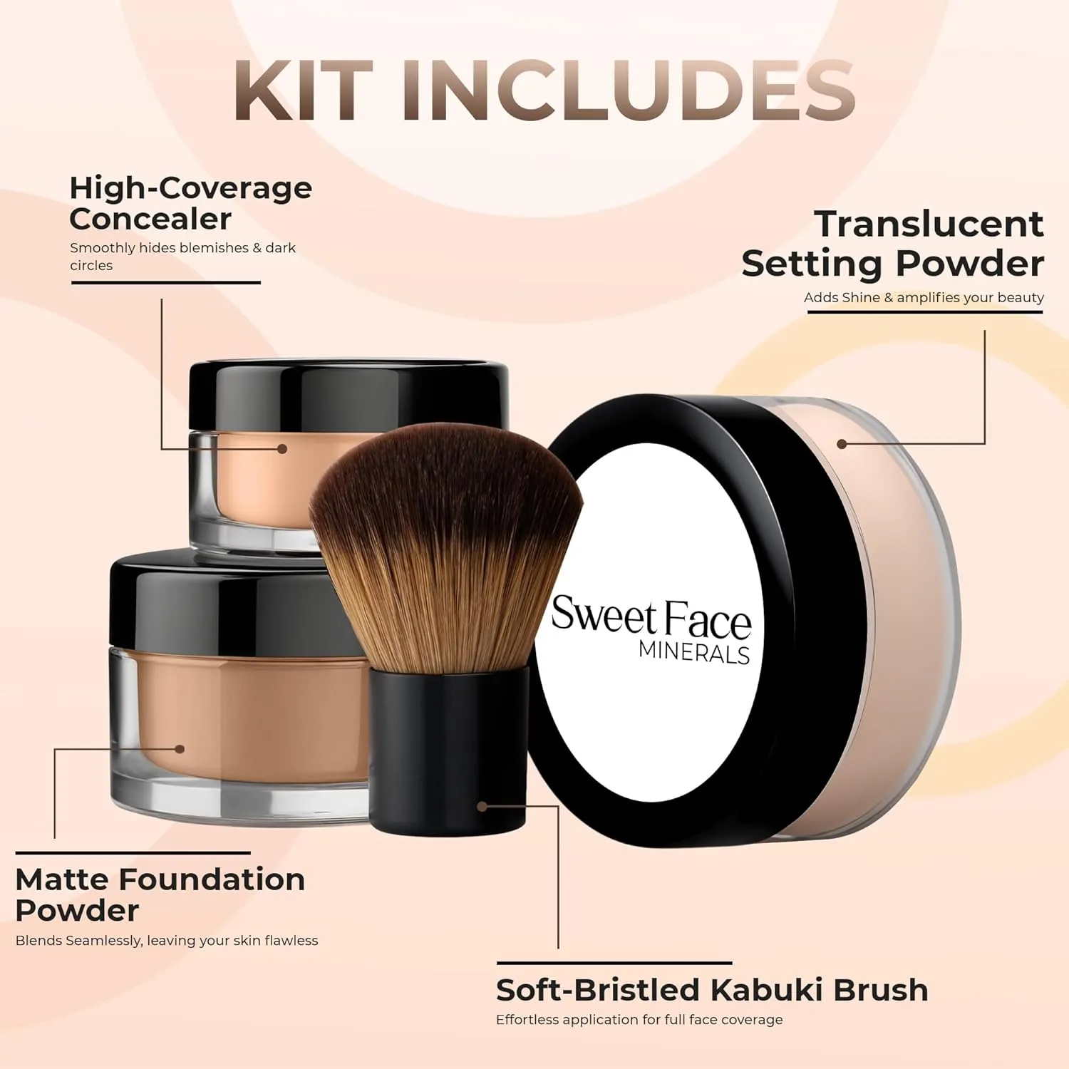 4pc Full Size Kit (Cocoa) Mineral Makeup Matte Translucent Loose Foundation   Kabuki Brush   Concealer   Finishing Setting Powder   Bare Face Full Coverage SPF 30 All Skin Types Waterproof