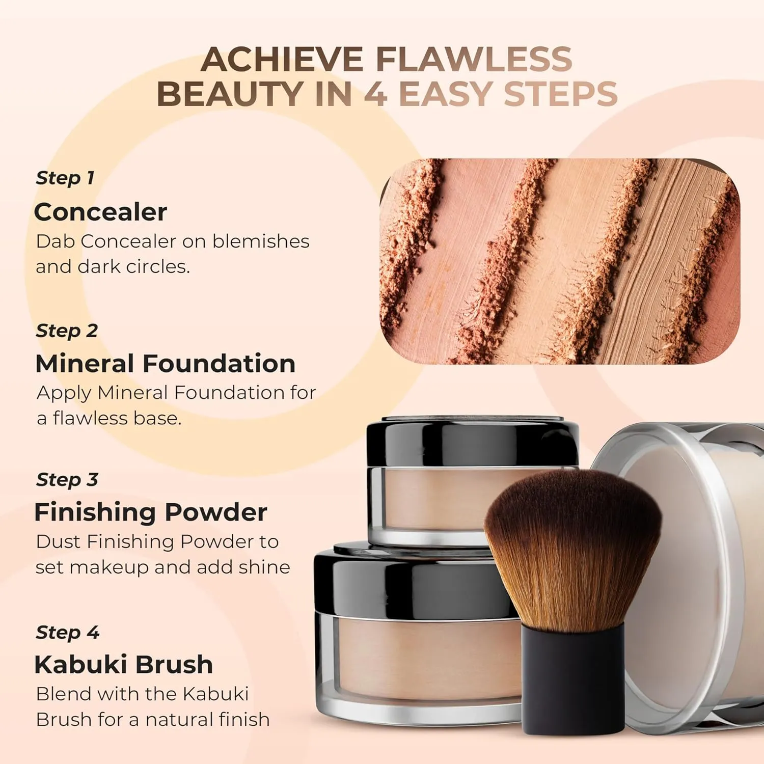 4pc Full Size Kit (Cocoa) Mineral Makeup Matte Translucent Loose Foundation   Kabuki Brush   Concealer   Finishing Setting Powder   Bare Face Full Coverage SPF 30 All Skin Types Waterproof