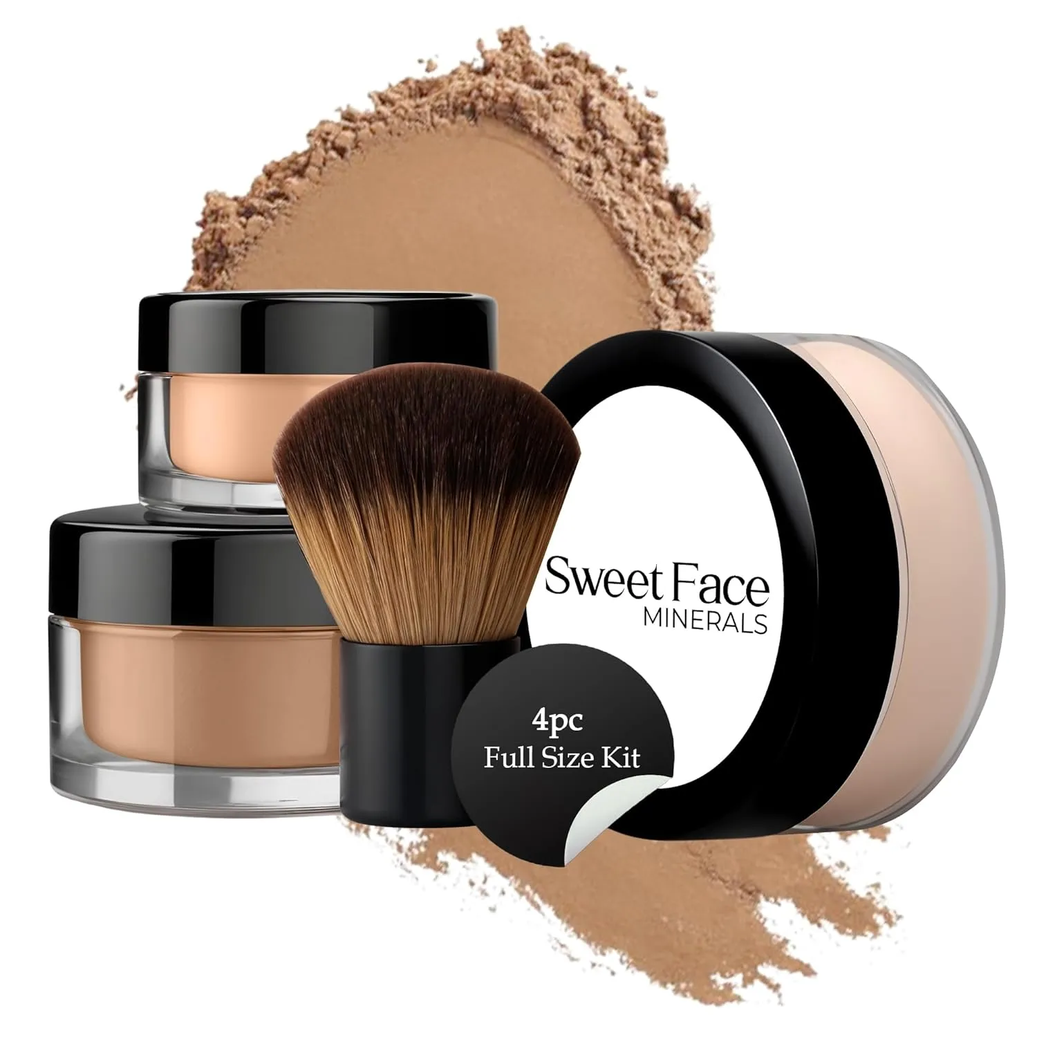 4pc Full Size Kit (Cocoa) Mineral Makeup Matte Translucent Loose Foundation   Kabuki Brush   Concealer   Finishing Setting Powder   Bare Face Full Coverage SPF 30 All Skin Types Waterproof