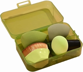 4PCS Pink/Red Cosmetics Makeup Brushes #55 Foundation Brush with Sponge Beauty Egg Slanted Powder Puff Beauty Tool Makeup Kit(Green)