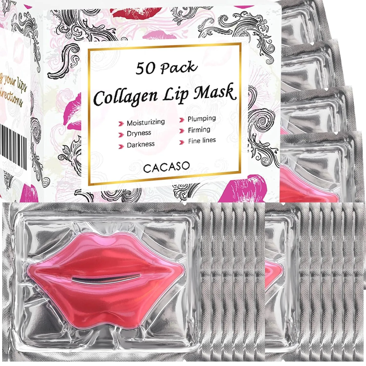 50 Pcs Lip Mask Sheet - Crystal Lip Masks, Moisturizing Rose Pink Lip Masks, Anti-Chapped, Anti-Wrinkle