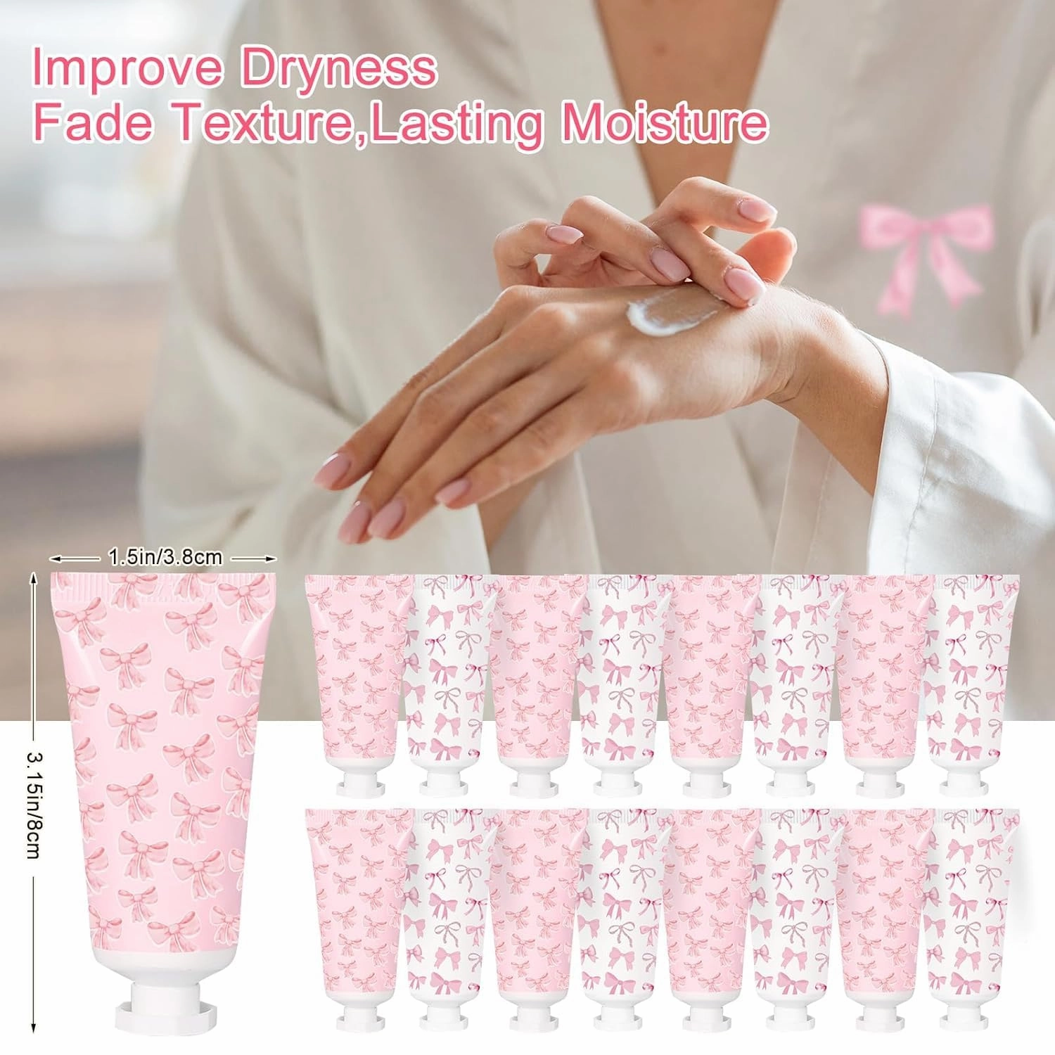 50 Pcs Pink Bow Hand Cream Gifts Bow Hand Cream Bulk Bachelorette Figure Hydrating and Soothing Hand Lotion for Wedding Bridal Engagement Baby Shower Stuffers Party Guest Favors