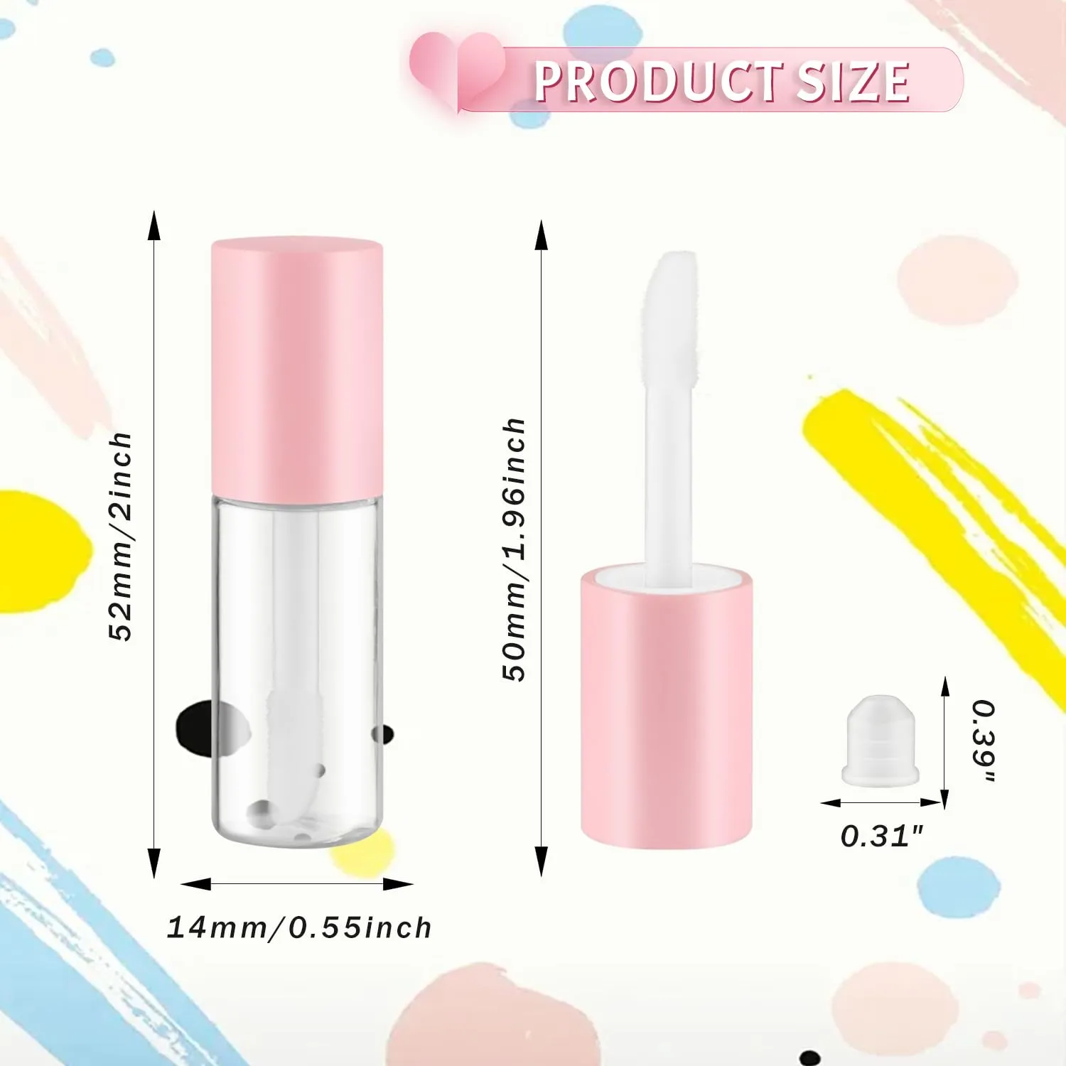 50Pcs 3ml Empty Lip Gloss Tubes with Brush Refillable Cute Lip Balm Bottles Bulk Transparent Cosmetic Sample Containers for DIY Lipstick Eyelash Growth Liquid,Pink Cap