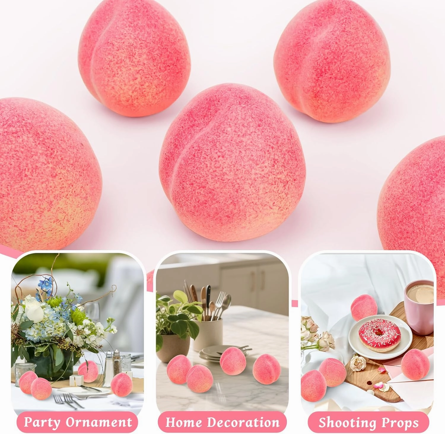 6pcs Fake Peach Artificial Faux Fruit Lifelike Home Kitchen Cabinet Decoration Weddings Party Photography Props Office Desk Model Display Festival Centerpieces