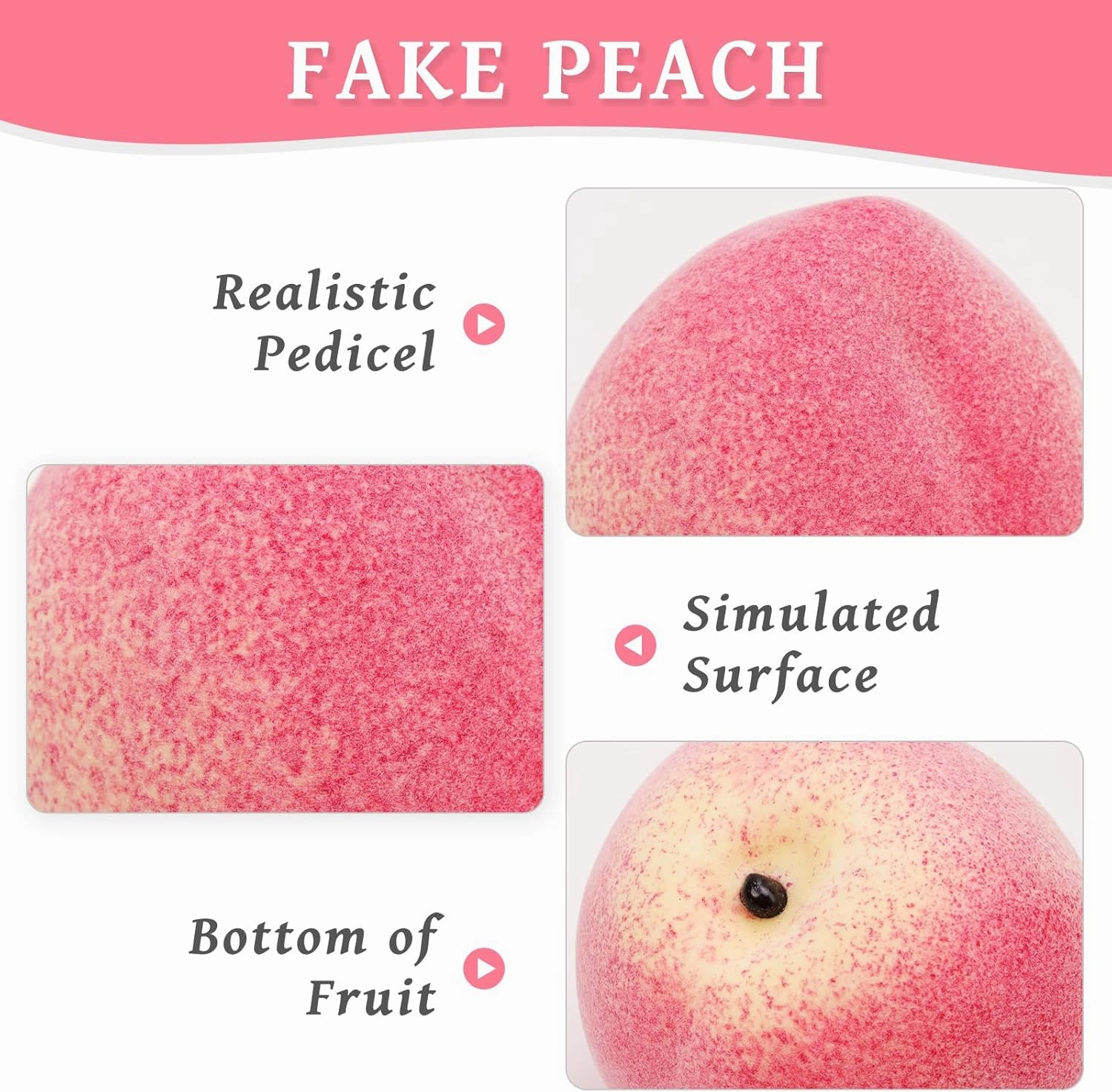 6pcs Fake Peach Artificial Faux Fruit Lifelike Home Kitchen Cabinet Decoration Weddings Party Photography Props Office Desk Model Display Festival Centerpieces
