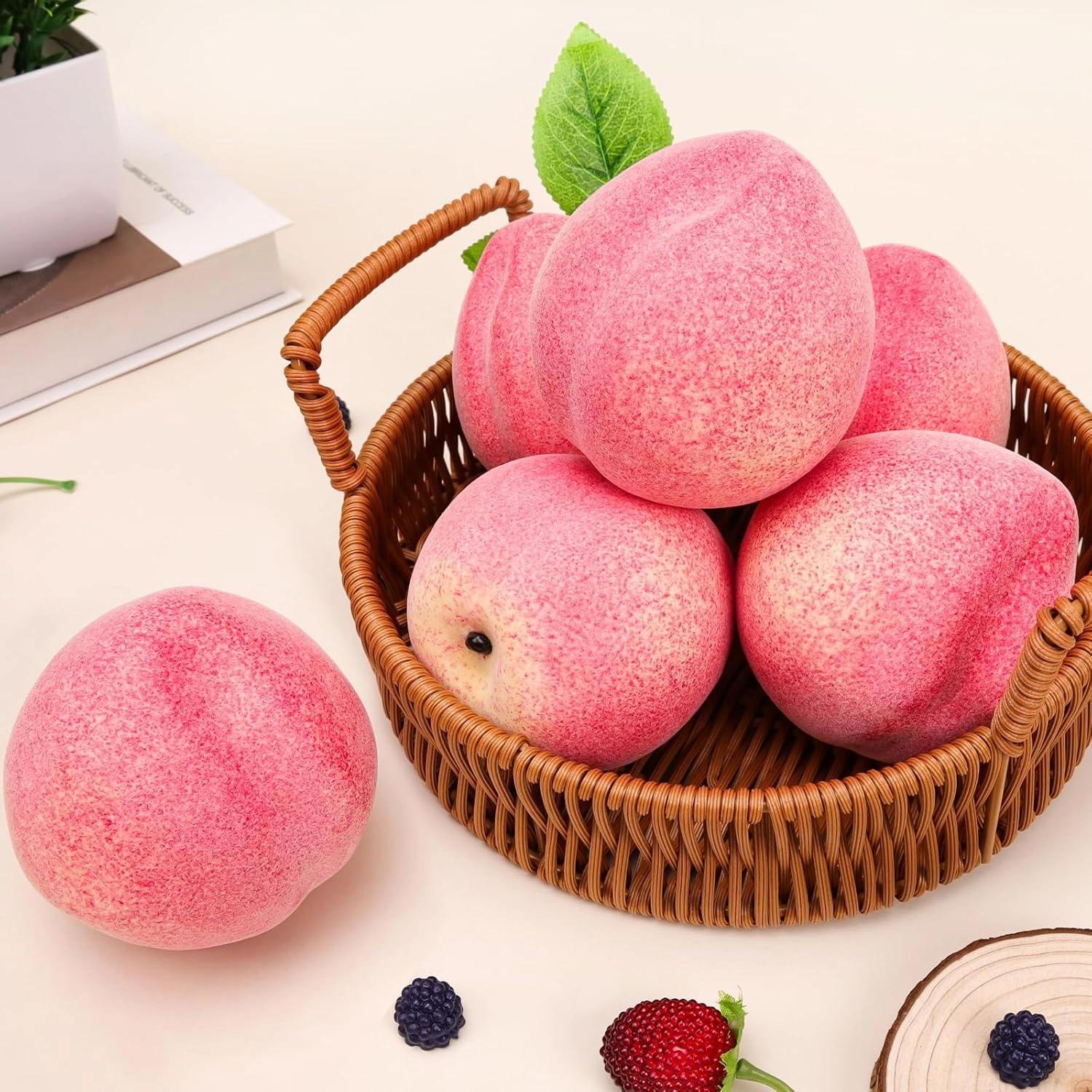 6pcs Fake Peach Artificial Faux Fruit Lifelike Home Kitchen Cabinet Decoration Weddings Party Photography Props Office Desk Model Display Festival Centerpieces