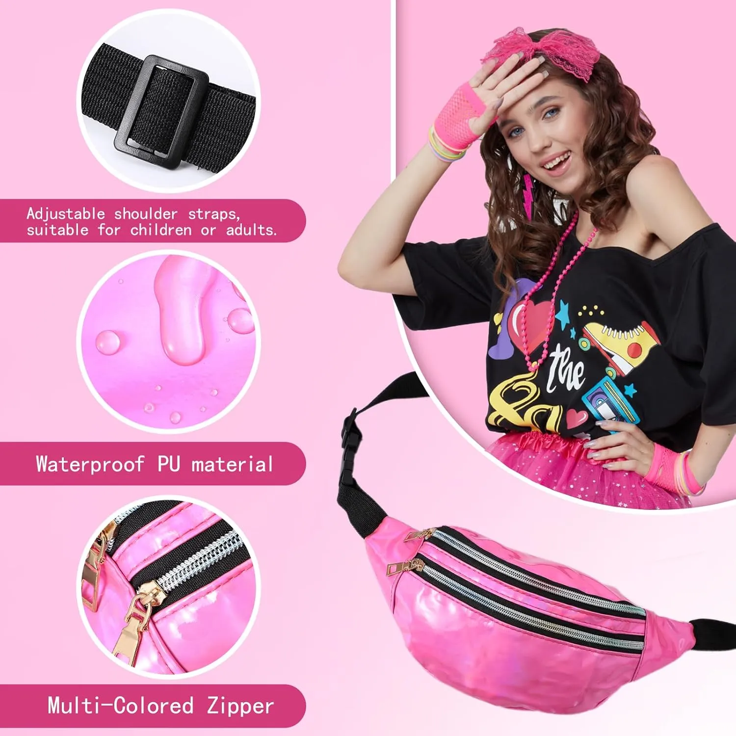 80s Outfits Costume Accessories for Women -T-Shirt, Fanny Pack, Tutu Skirt & More for Halloween, Birthday Parties