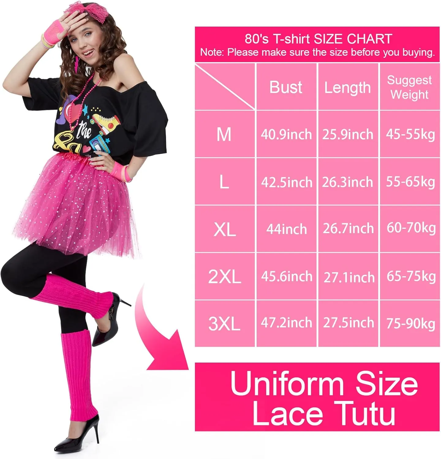 80s Outfits Costume Accessories for Women -T-Shirt, Fanny Pack, Tutu Skirt & More for Halloween, Birthday Parties
