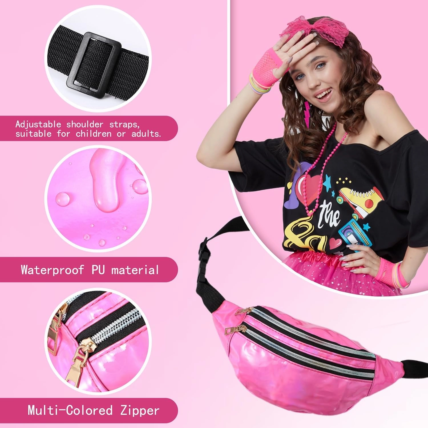 80s Outfits Costume Accessories for Women -T-Shirt, Fanny Pack, Tutu Skirt & More for Halloween, Birthday Parties