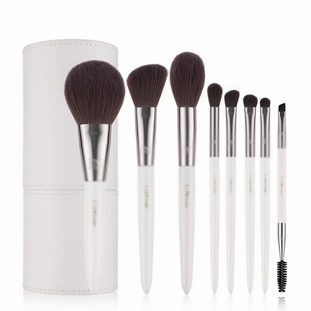 8PCS Pearl White Makeup Brushes Set Beauty Foundation Powder Eyeshadow Make Up Brush with Brush Holder