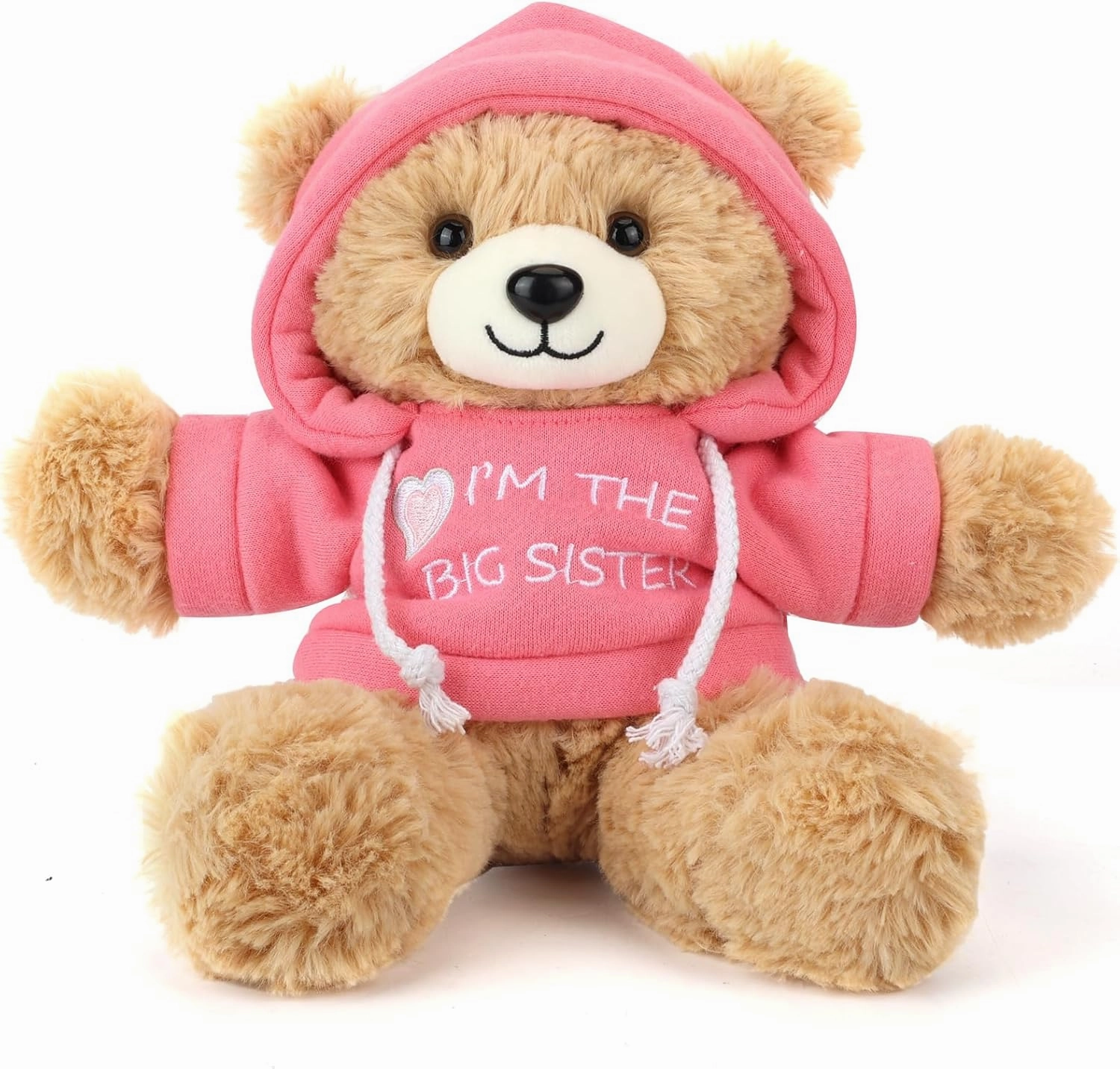 “I’m The Big Sister” Teddy Bear Stuffed Animal with Gift Box Removable Pink Hoodie, Big Sister Gifts for Girls Who Promoted to Big Sister with Beautiful Greeting Card