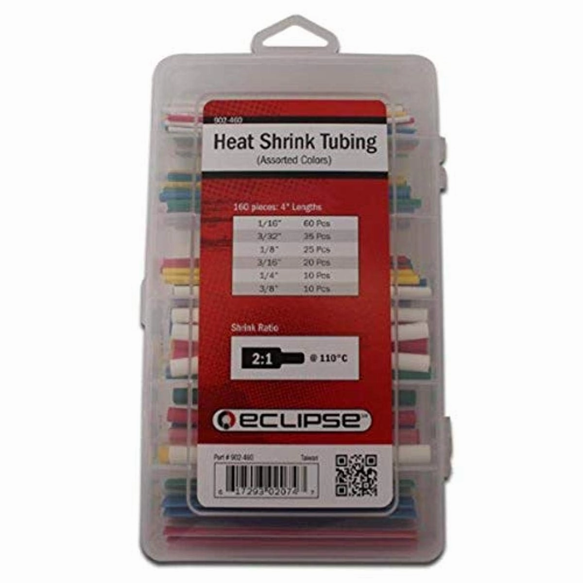 "Eclipse 902-460 Heat Shrink Tubing, Asst Colors, Precut, 160 pcs, 4"" Long", Multi